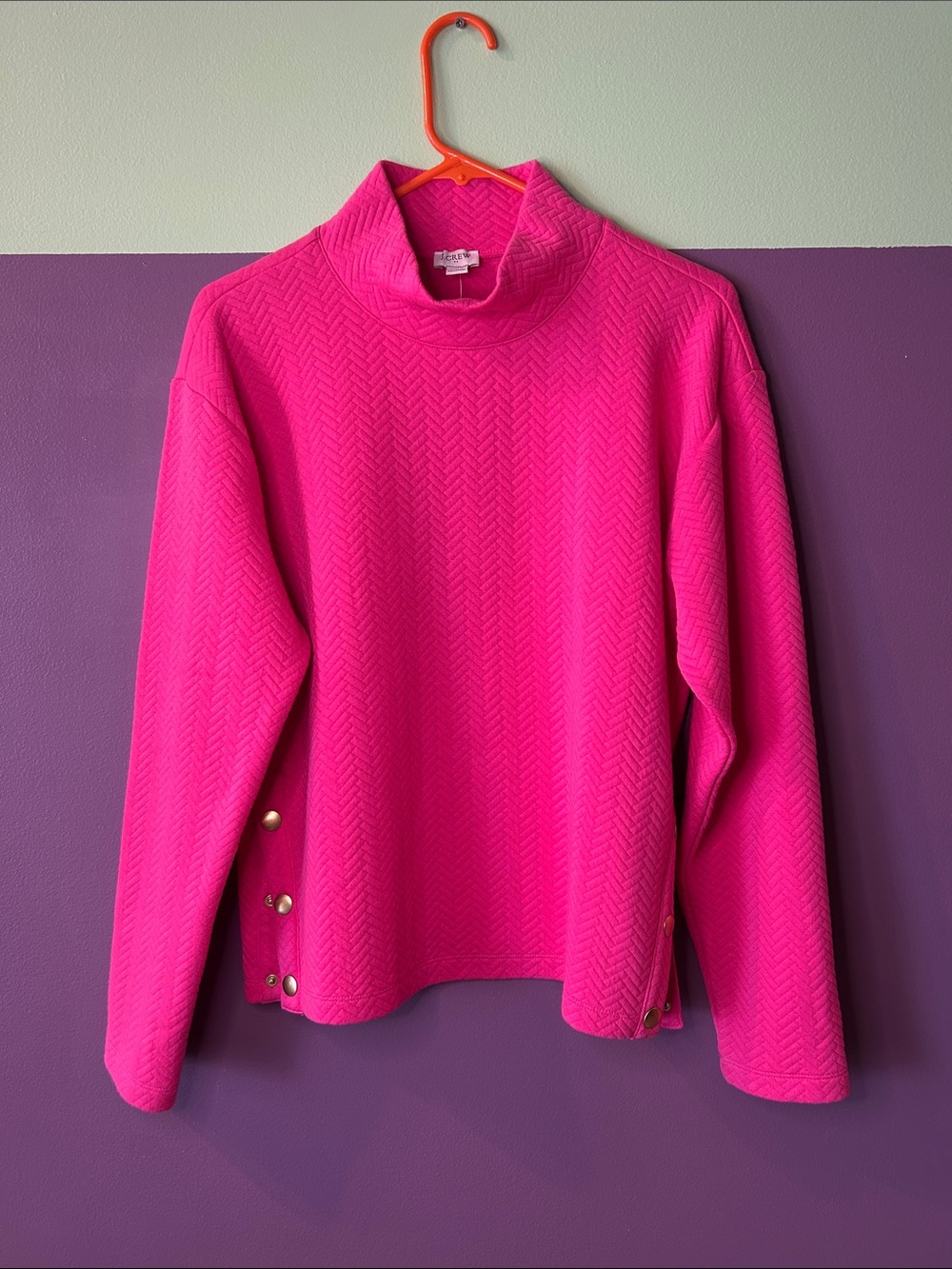 J. Crew Bright Hot Pink Textured Turtleneck Sweater